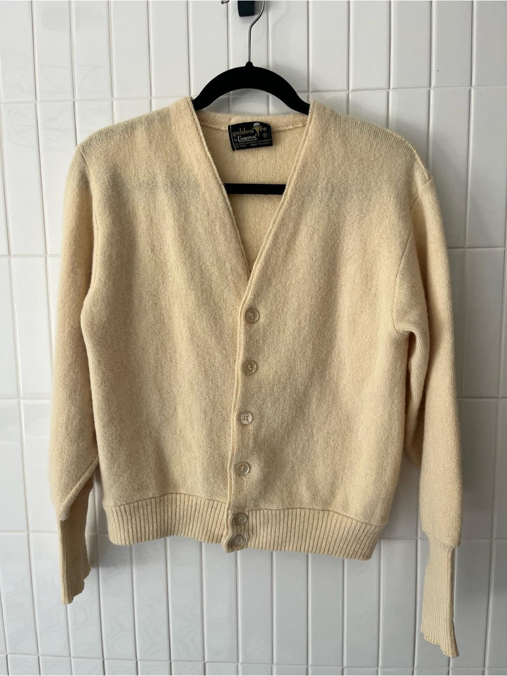 Vintage Golden Tee by Campus Cardigan Alpaca Wool Butter Yellow Grandpa Sweater